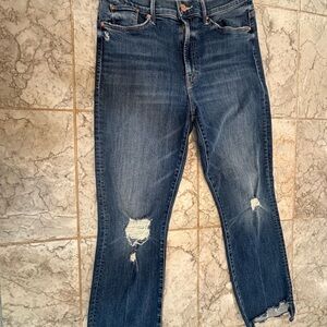 MOTHER Ankle Jeans in Distressed Blue
